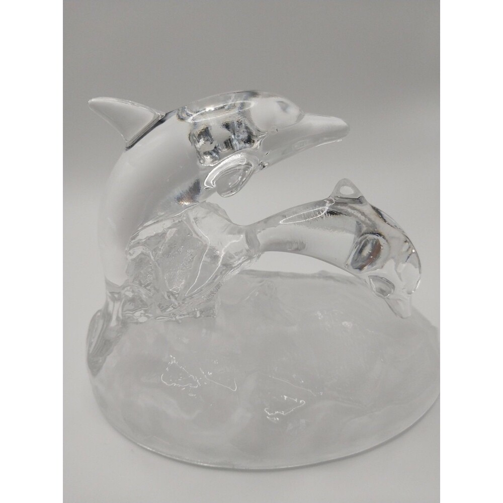 Cristal d'Arques Collections Two Dolphins Figurine 24% Lead Crystal Frosted Base